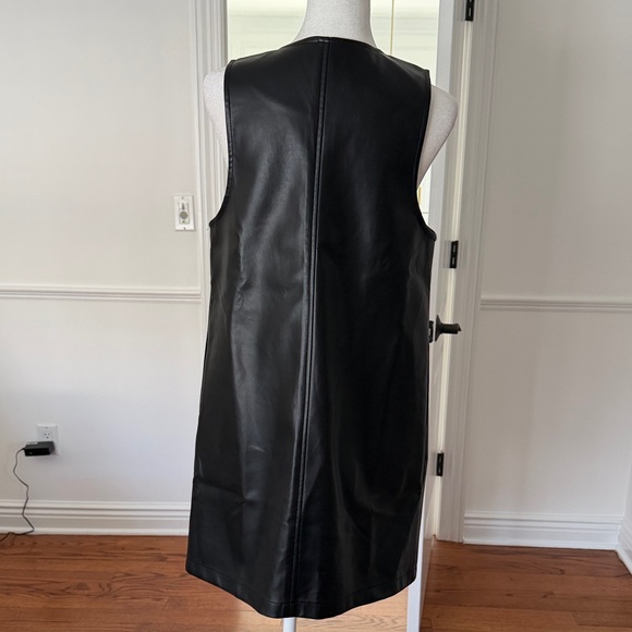 Women\'s Black Faux Leather Button-Front Vest Dress